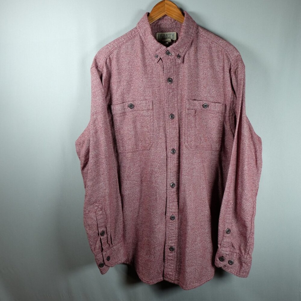 Duluth Trading Flannel Shirt Mens Large RED Button Down POCKETS CLASSIC